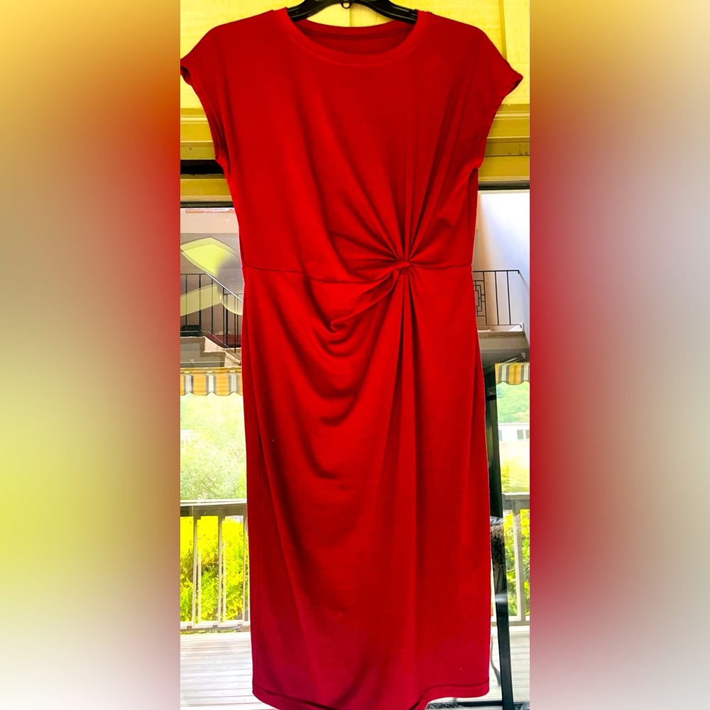 Maroon dress. Mid length